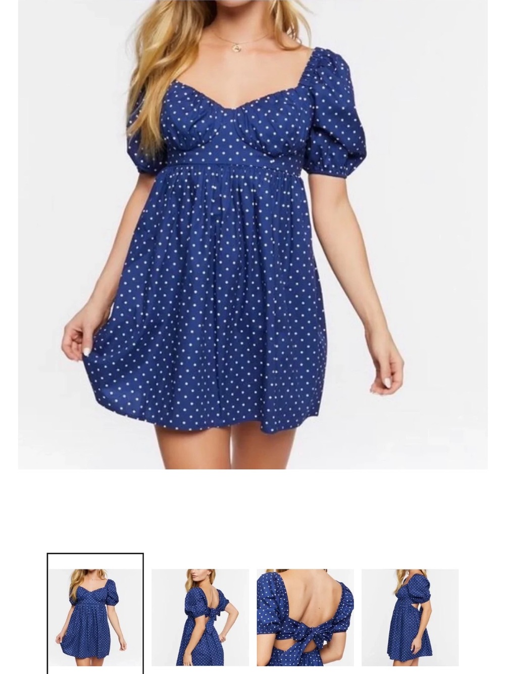 Forever 21 Navy and White Polka Dot Puff Sleeve Dress